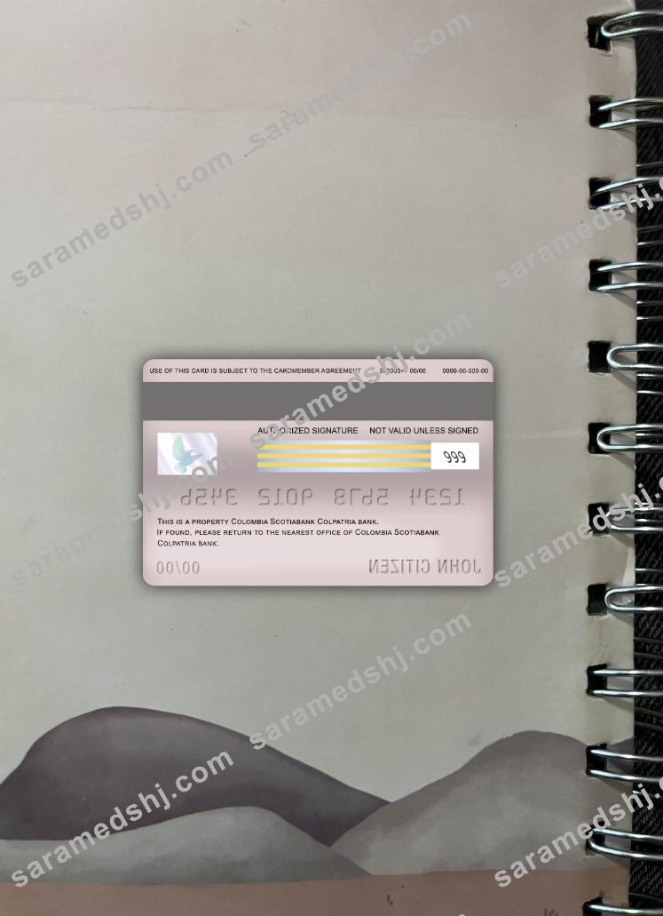Colombia Scotiabank colpatria bank visa debit card photolook back